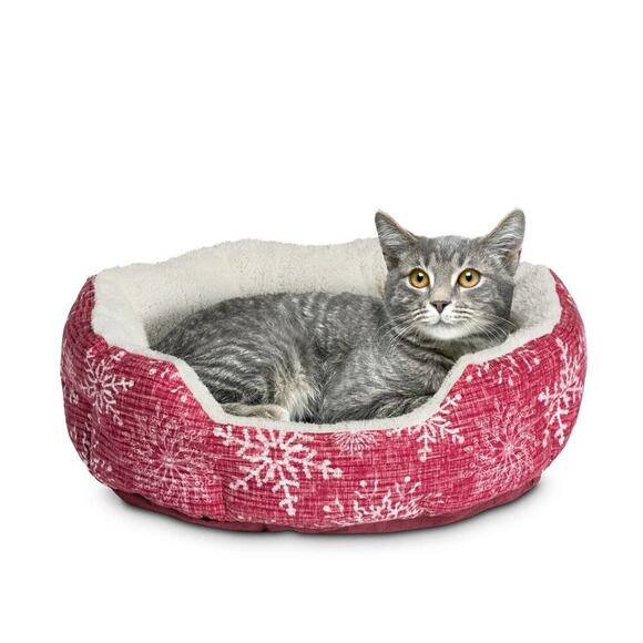 Pet Bed Small Red Snowflake BedCushion Is 19" Dog & Cat Vibrant Life Cuddler New - Picture 2 of 9